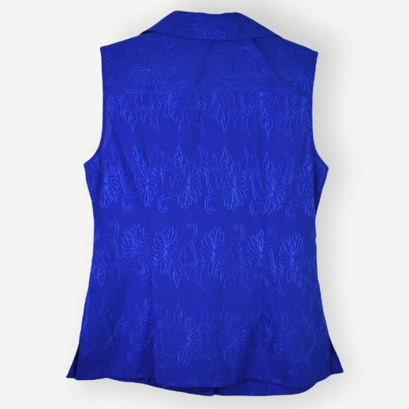 Fred David Top MP Womens Blue Sleeveless Collared Button Front V-Neck - Picture 9 of 10